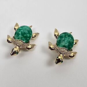 Vintage Gerry's Turtle Scatter Pin Marble Green Glass Stone Rhinestone Eye Set 2